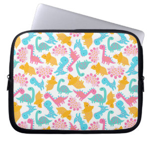 Funda Para Portátil Patrón de dinosaurios divertidos rosa y Verde azul