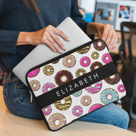 Funda Para Portátil Patrón De Donuts, Donuts Coloridos, Su Nombre