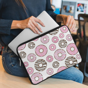 Funda Para Portátil Patrón De Donuts, Donuts Rosados, Donuts Blancos