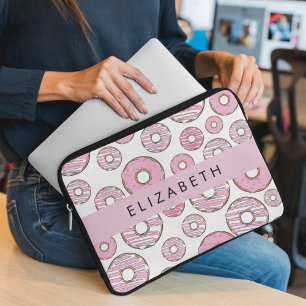 Funda Para Portátil Patrón De Donuts, Donuts Rosados, Gritos, Su Nombr