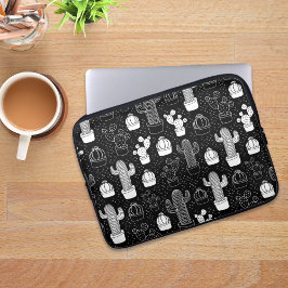 Funda Para Portátil Patrón de doodle de cactus en blanco y negro