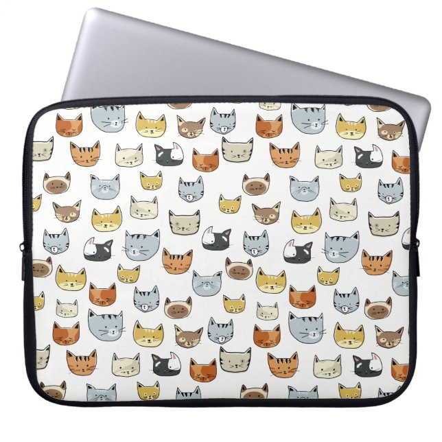 Funda Para Portátil Patrón de doodle de cara de gato (Frente)