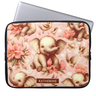 Funda Para Portátil Patrón de elefante de bebé malva vintage