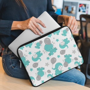 Funda Para Portátil Patrón De Elefantes Azules, Elefantes Cutetos, Est