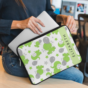 Funda Para Portátil Patrón de elefantes verdes, estrellas, tu nombre