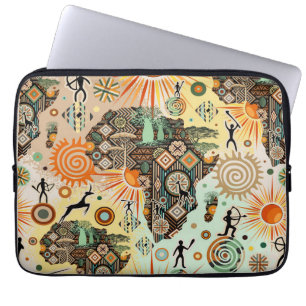 Funda Para Portátil Patrón de elementos tribales decorativos del mapa