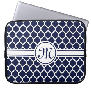 Funda Para Portátil Patrón de Entramado Marroquí Monogramado de la Mar