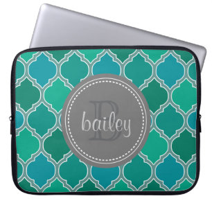 Funda Para Portátil Patrón de entramado moderno Verde azulado-gris mon