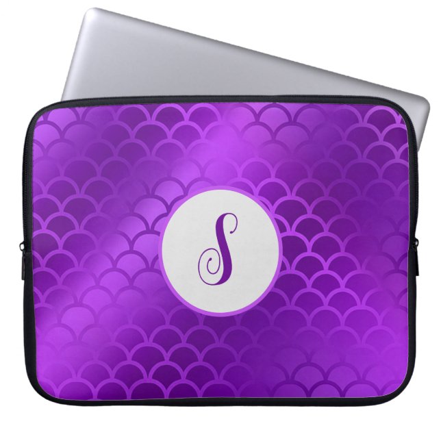 Funda Para Portátil patrón de escalas de sirena púrpura inicial person (Frente)