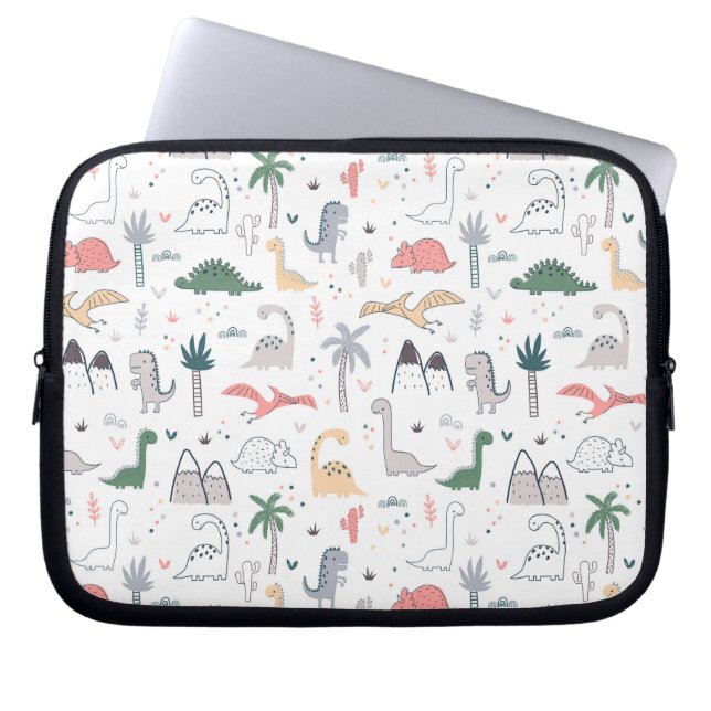 Funda Para Portátil Patrón de escena de Dinosaurio Divertido Pastel (Frente)
