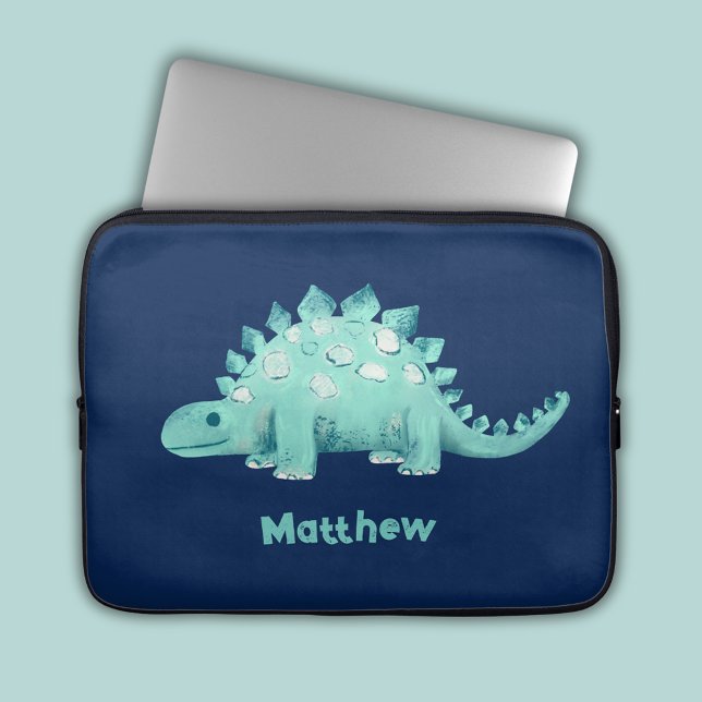 Funda Para Portátil Patrón de estegosaurio de dinosaurio (Stegosaurus dinosaur laptop sleeve with personalized name)