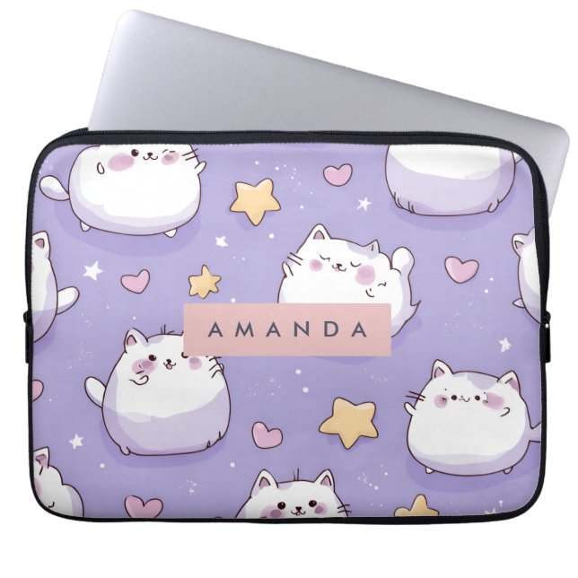 Funda Para Portátil Patrón de estrella de gatos y pastas Chubby person (Frente)