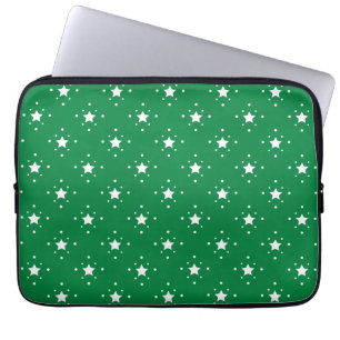 Funda Para Portátil Patrón de Estrellas Verdes y Blancas Festivas
