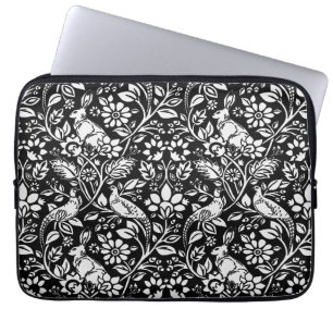 Funda Para Portátil Patrón de faisán y liebre, negro y blanco