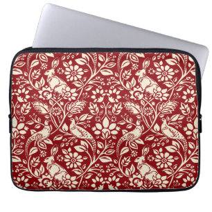 Funda Para Portátil Patrón de faisán y liebre, rojo profundo y crema