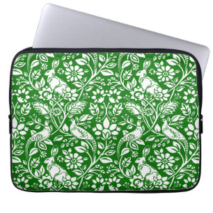 Funda Para Portátil Patrón de faisán y liebre, verde esmeralda y blanc