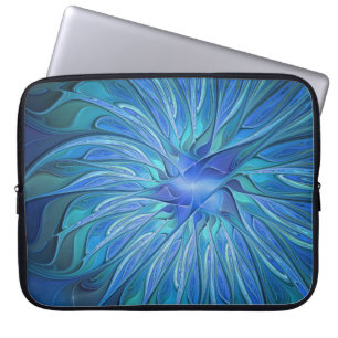 Funda Para Portátil Patrón de fantasía de flor azul, arte fractal abst