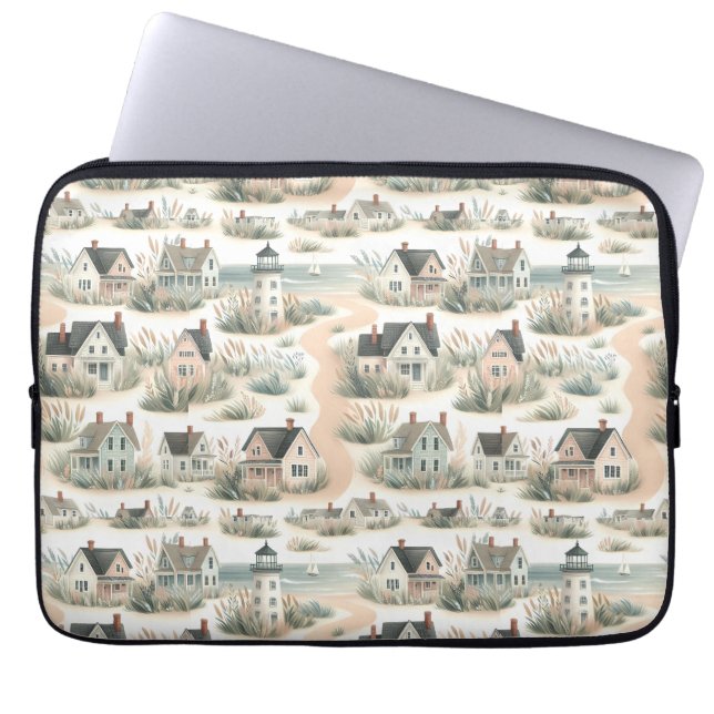Funda Para Portátil Patrón de faro de cabaña costera (Frente)