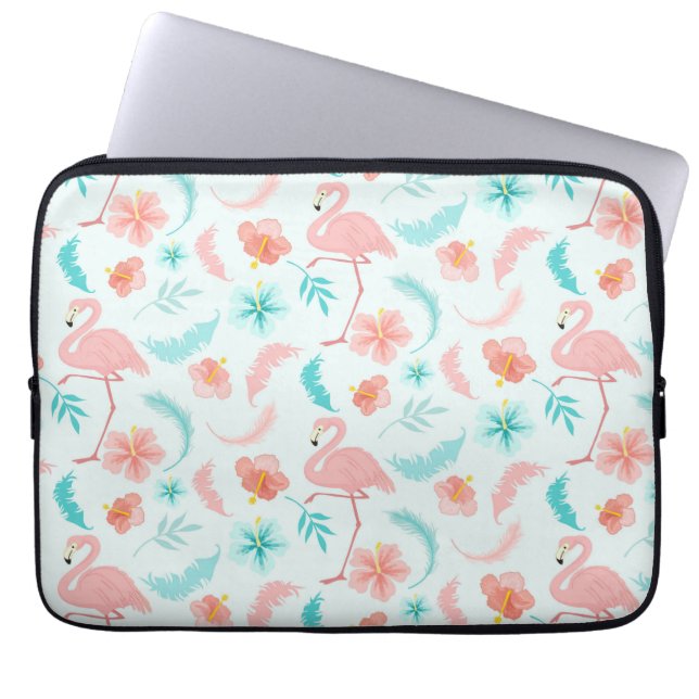 Funda Para Portátil Patrón de flamenco Verde azulado rosado tropical (Frente)