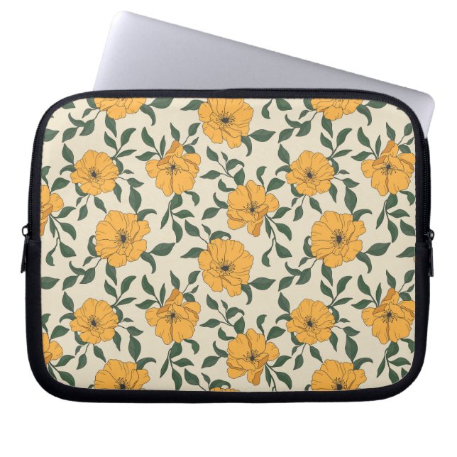 Funda Para Portátil Patrón de flor de amapola naranja (Frente)