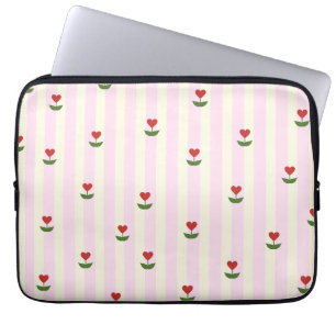 Funda Para Portátil Patrón de Flor de Corazón Dulce – Rayas Suaves de