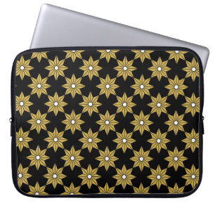 Funda Para Portátil Patrón de flor de estrella vintage sin foco. Oro y