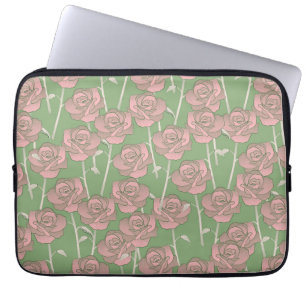 Funda Para Portátil Patrón de flor del Retro Rosa Verde Y2K 70s