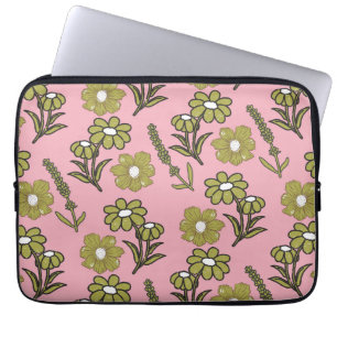 Funda Para Portátil Patrón de flor hippie y hondo retro rosa verde Y2K