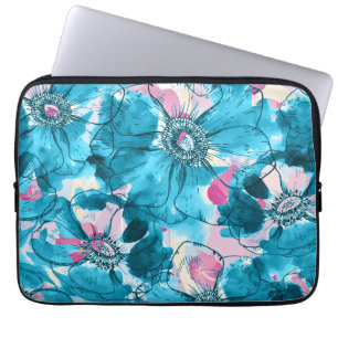 Funda Para Portátil Patrón de flores abstractas OPink y azul desordena