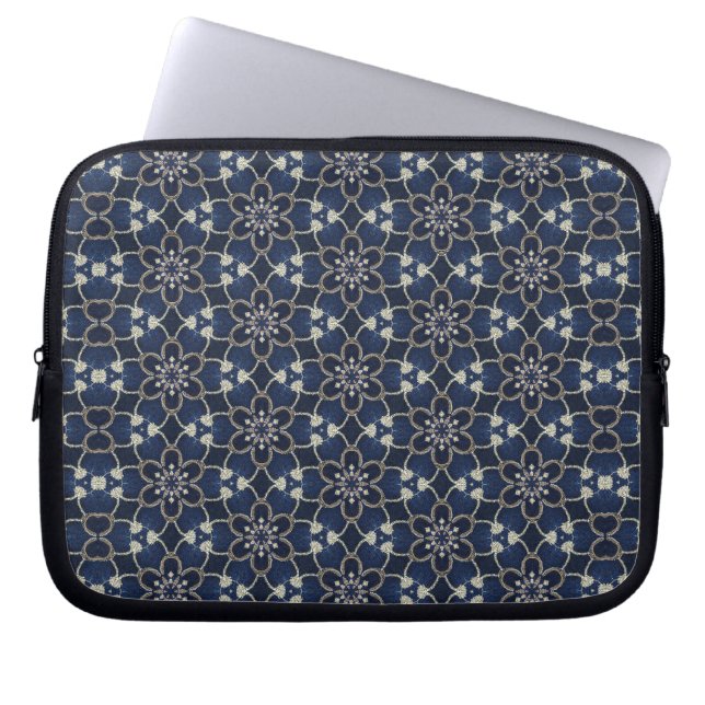 Funda Para Portátil Patrón de flores azules de medianoche (Frente)