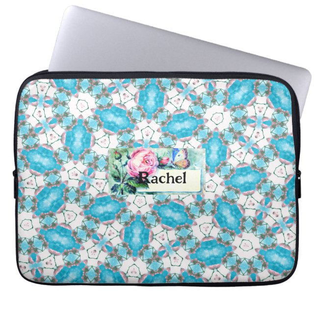 Funda Para Portátil Patrón de flores de Aqua (Frente)