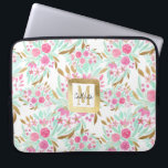 Funda Para Portátil Patrón de flores de color de agua Verde azulado ro<br><div class="desc">Este elegante y moderno patrón floral es perfecto para las niñas. Tiene un color rosa pintado a mano, oro falso impreso y flores verdes verde azuladas en hojas sobre un simple fondo blanco. Es bonito, moda, arte, único y original; el diseño perfecto para las estaciones de verano y primavera. Disfrute...</div>