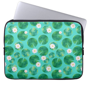 Funda Para Portátil Patrón de flores de lirio de agua blanca y almohad