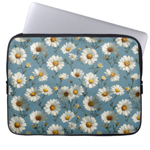 Funda Para Portátil Patrón de flores de margarita sin mar en azul