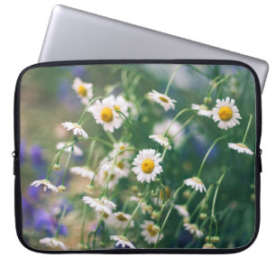 Funda Para Portátil Patrón de flores de verano en pradera verde con az