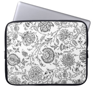 Funda Para Portátil Patrón de flores en blanco y negro