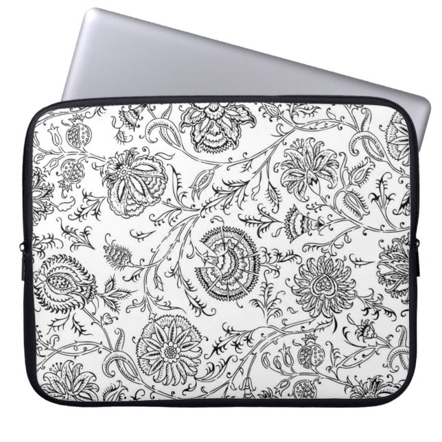 Funda Para Portátil Patrón de flores en blanco y negro (Frente)