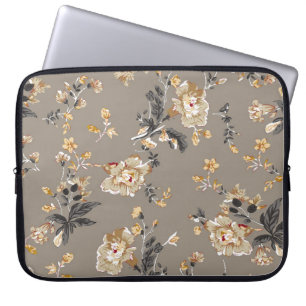 Funda Para Portátil Patrón de flores en fondo marrón