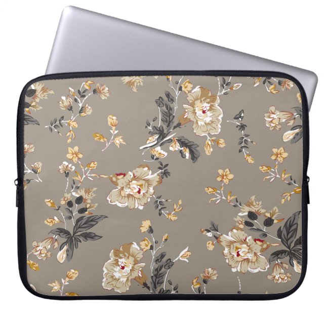 Funda Para Portátil Patrón de flores en fondo marrón (Frente)