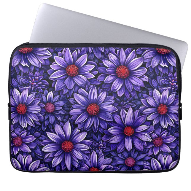 Funda Para Portátil Patrón de flores estilizadas moradas (Frente)