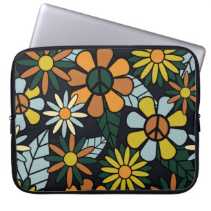 Funda Para Portátil Patrón de flores hippie retro de los años 70 sin m
