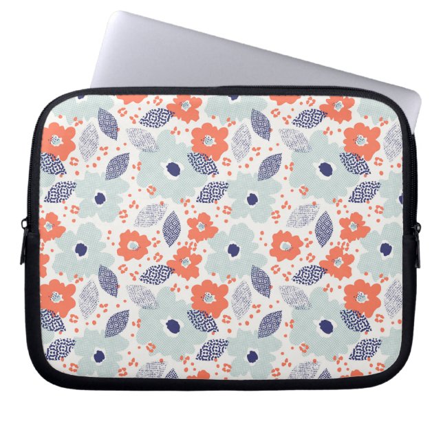 Funda Para Portátil Patrón de flores moderadas naranja y azul (Frente)