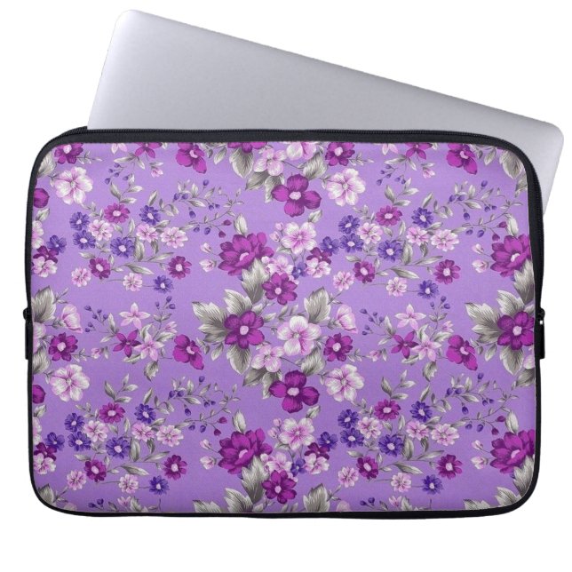 Funda Para Portátil Patrón de flores moradas (Frente)