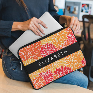 Funda Para Portátil Patrón De Flores, Naranja Dahlia, Su Nombre