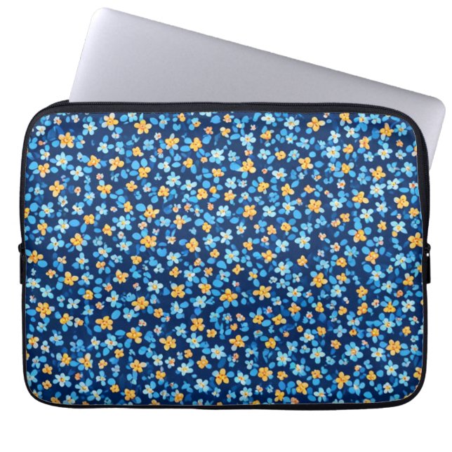 Funda Para Portátil Patrón de flores pequeñas azules (Frente)