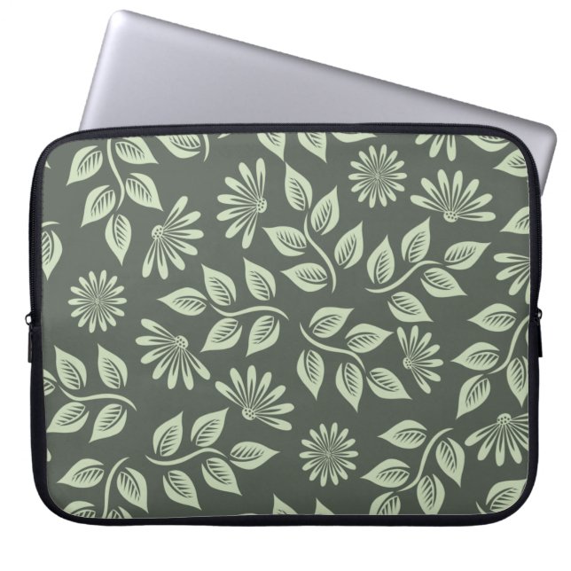Funda Para Portátil Patrón de flores primavera verde (Frente)