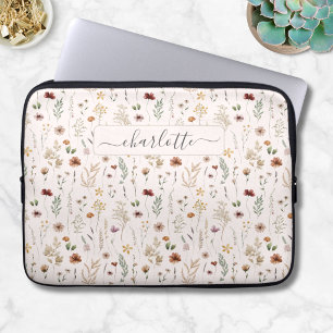 Funda Para Portátil Patrón de flores silvestres florales bonitas acuar
