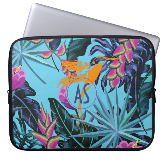 Funda Para Portátil Patrón de follaje tropical brillante con colibrí (Frente)