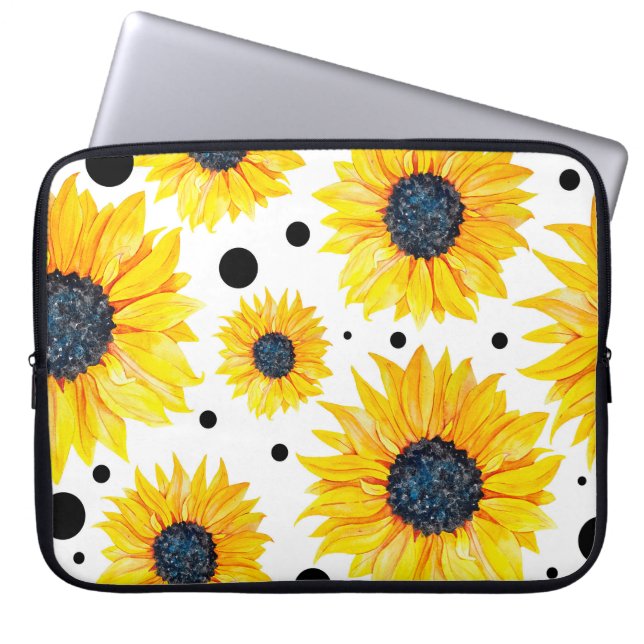 Funda Para Portátil Patrón de fondo blanco de girasoles amarillos (Frente)