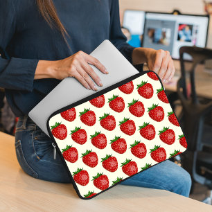 Funda Para Portátil Patrón de Fresa, Fresas Rojas, Fruta, Hoja